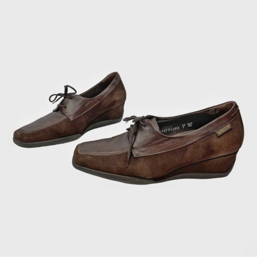 MEPHISTO Genuine Leather Wedge Loafer Brown Slip On Shoes Size 7